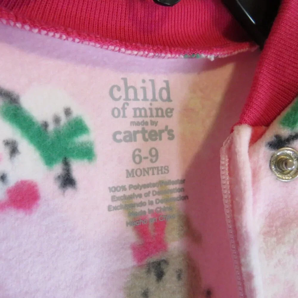 Baby pink Christmas footed zippered bodysuit long sleeve 100% polyester Santa